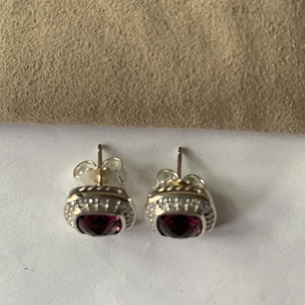 David Yurman mint condition earrings purple amethyst with diamonds studs - Picture 4 of 5